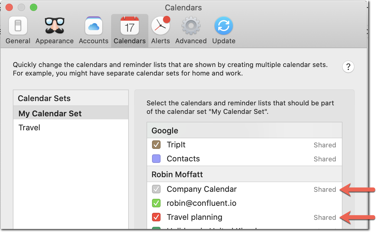 Fantastical showing shared calendar