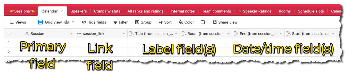 Empty table with all the necessary fields