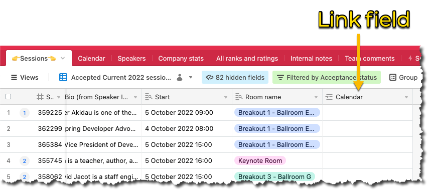 Link field added to the source table