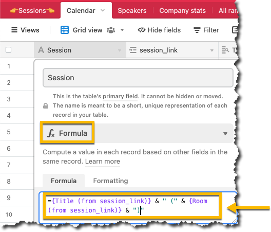 Setting the primary field formula