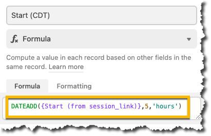 Changing the time zone in an Airtable field