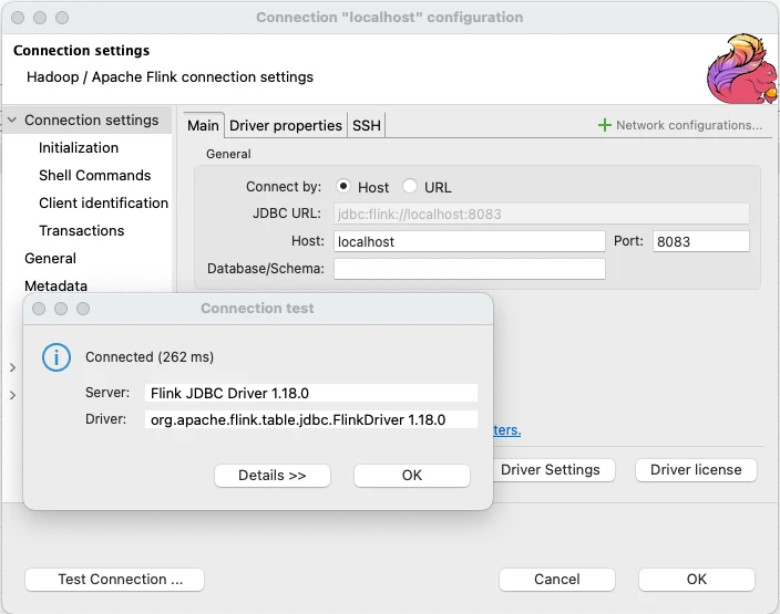 DBeaver connection for Apache Flink