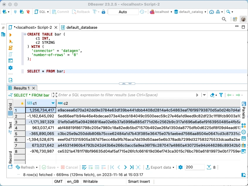 Querying Apache Flink from DBeaver