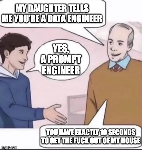 Meme using the "father meeting daughter’s boyfriend" template. In the first panel