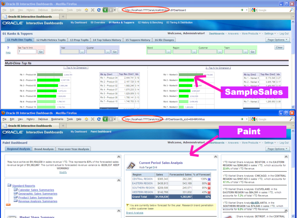 samplesales.rpd in one window, paint.rpd on the other, both running from one server